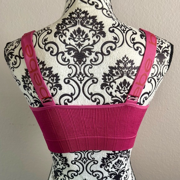 BEBE Pink Logo Seamless Ribbed Sport Bra - Picture 5 of 8